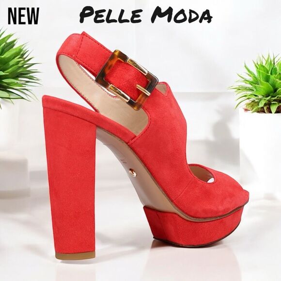 New NIB Pelle Moda Pamina Slingback Platform Sandal - Flame Red 6.5M - Picture 5 of 8
